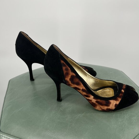 Dolce and Gabbana Leopard Print Peep Toe Heel 37.5 - Picture 5 of 7